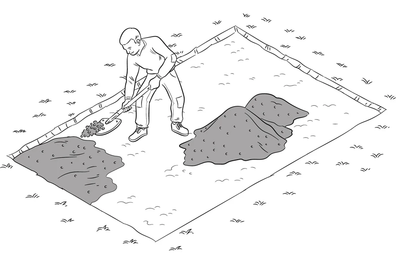 Lo schizzo che mostra come posare e distribuire il pietrisco per creare uno strato di base stabile per le lastre WARCO.