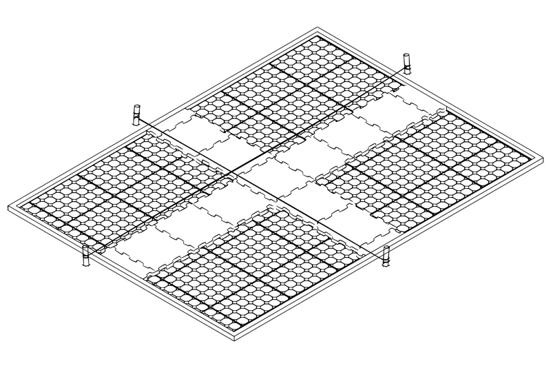 Lo schizzo che mostra come posare le lastre WARCO linea per linea per coprire l'intera superficie.