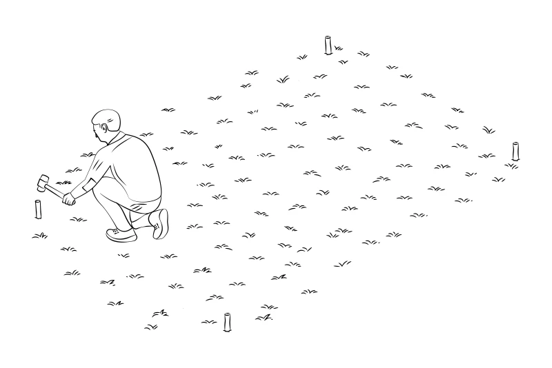 Lo schizzo che mostra la delimitazione della superficie di una terrazza da posare.