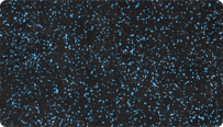 Il campione di colore azzurro leggermente punteggiato di WARCO per superfici bicolore in granulato di gomma SBR nero con una miscela di EPDM azzurro al 10%.