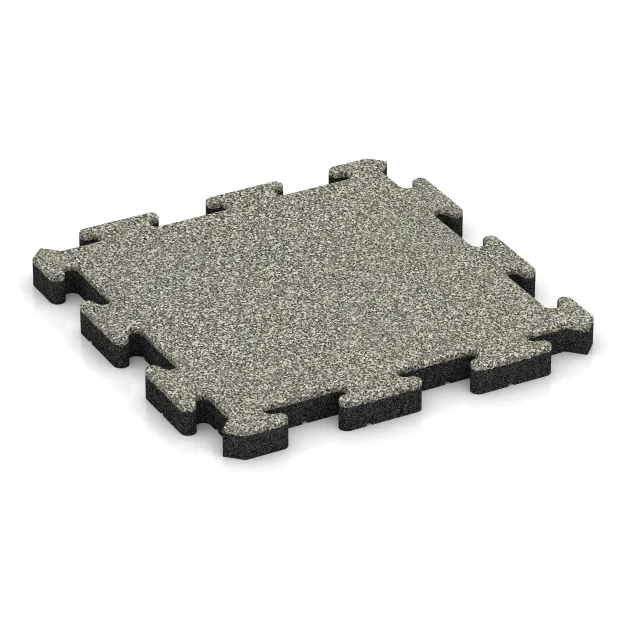 Fallschutz-Puzzlematte von WARCO im Farbdesign Heller Granit mit den Abmessungen 500 x 500 x 40 mm. Produktfoto von Artikel 2850 in der Aufsicht von schräg vorne.