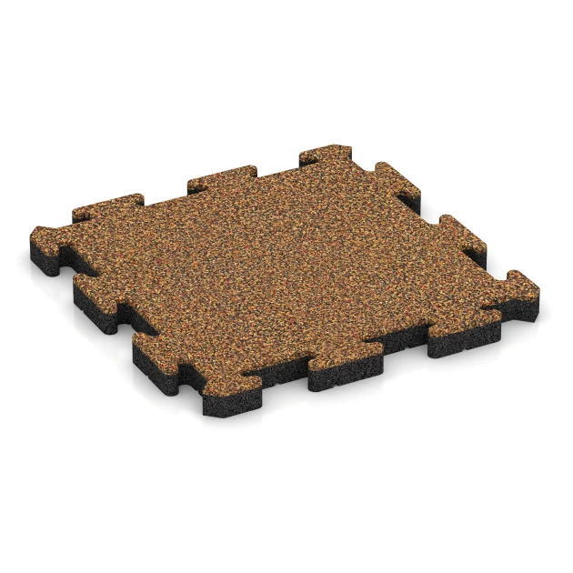 Piastra antitrauma ad incastro puzzle von WARCO im Farbdesign Terracotta mit den Abmessungen 500 x 500 x 40 mm. Produktfoto von Artikel 2852 in der Aufsicht von schräg vorne.