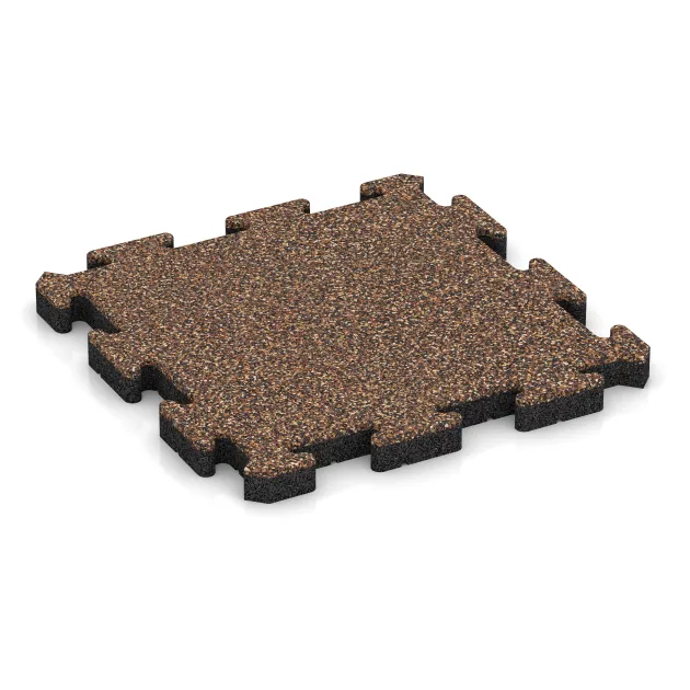 Piastra antitrauma ad incastro puzzle von WARCO im Farbdesign Caffè latte mit den Abmessungen 500 x 500 x 40 mm. Produktfoto von Artikel 2853 in der Aufsicht von schräg vorne.