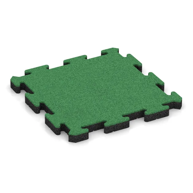Piastra antitrauma ad incastro puzzle von WARCO im Farbdesign Verde Maggio mit den Abmessungen 500 x 500 x 40 mm. Produktfoto von Artikel 5187 in der Aufsicht von schräg vorne.