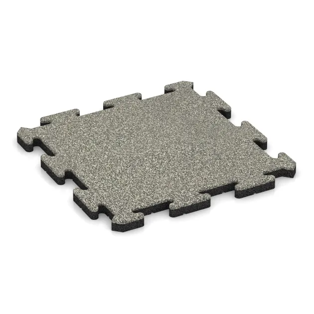 Piastra antitrauma ad incastro puzzle von WARCO im Farbdesign Granito chiaro mit den Abmessungen 500 x 500 x 30 mm. Produktfoto von Artikel 2629 in der Aufsicht von schräg vorne.