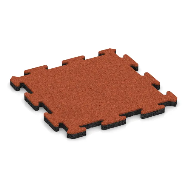 Piastra antitrauma ad incastro puzzle von WARCO im Farbdesign Rosso Arancio Chiaro mit den Abmessungen 500 x 500 x 30 mm. Produktfoto von Artikel 5301 in der Aufsicht von schräg vorne.