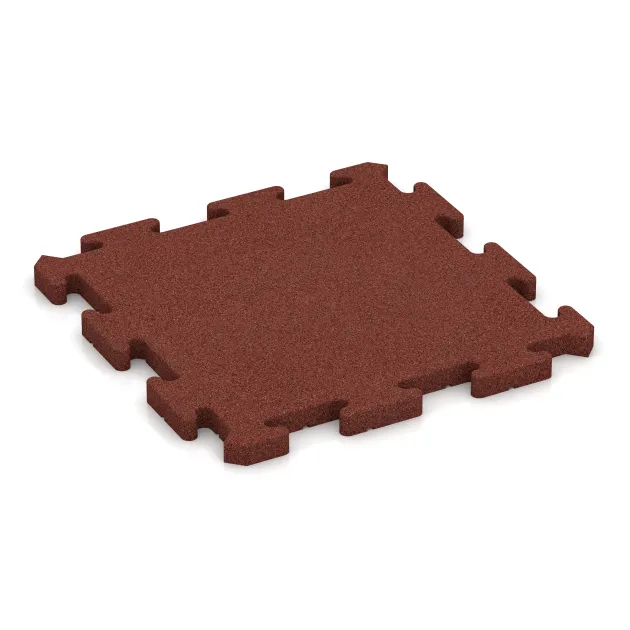 Piastra antitrauma ad incastro puzzle von WARCO im Farbdesign Rosso mattone mit den Abmessungen 500 x 500 x 30 mm. Produktfoto von Artikel 2768 in der Aufsicht von schräg vorne.