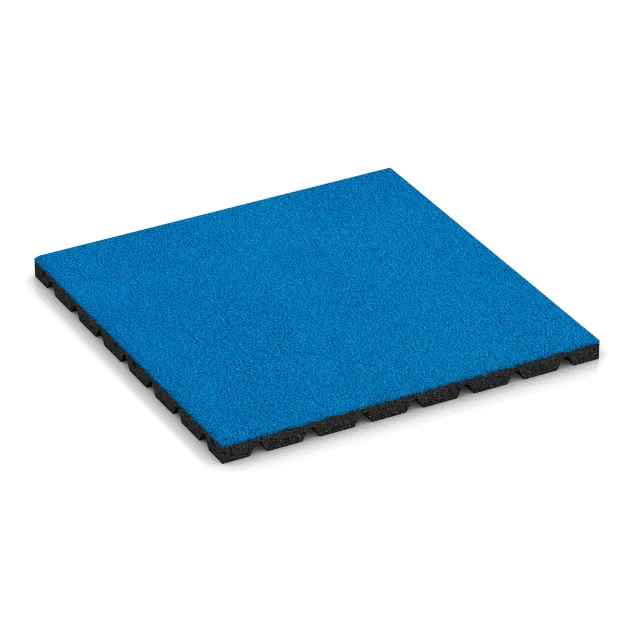 Fallschutzplatte von WARCO im Farbdesign Himmelblau mit den Abmessungen 500 x 500 x 30 mm. Produktfoto von Artikel 0541 in der Aufsicht von schräg vorne.