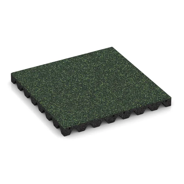 Fallschutzplatte von WARCO im Farbdesign Englischer Rasen mit den Abmessungen 500 x 500 x 45 mm. Produktfoto von Artikel 0643 in der Aufsicht von schräg vorne.