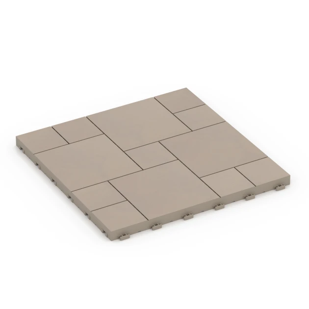 Blockmuster – Klickfliese von WARCO im Farbdesign Vanille mit den Abmessungen 38,5 x 38,5 x 2 cm. Produktfoto von Artikel 6331 in der Aufsicht von schräg vorne.