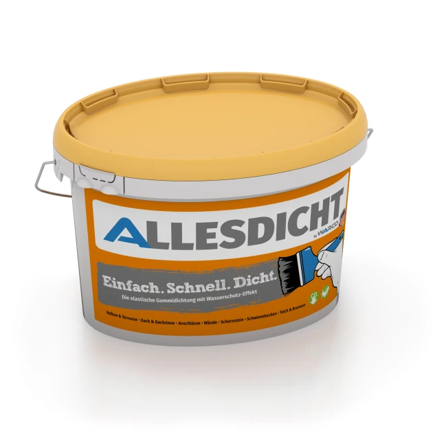 ALLESDICHT – Flüssigabdichtung von WARCO im Farbdesign Grau mit den Abmessungen 3 kg | 0,9 m². Produktfoto von Artikel 0033 in der Aufsicht von schräg vorne.