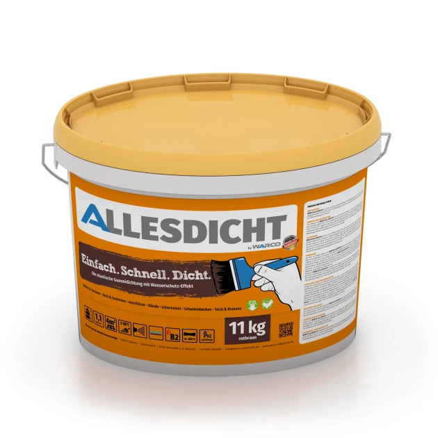 ALLESDICHT – Guaina liquida von WARCO im Farbdesign marrone-rosso mit den Abmessungen 11 kg | 3,3 m². Produktfoto von Artikel 0029 in der Aufsicht von schräg vorne.