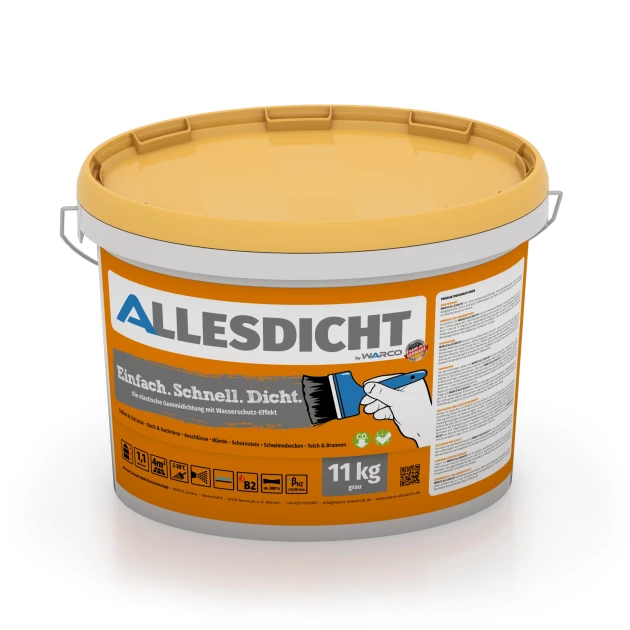 ALLESDICHT – Guaina liquida von WARCO im Farbdesign Grigio mit den Abmessungen 11 kg | 3,3 m². Produktfoto von Artikel 0030 in der Aufsicht von schräg vorne.
