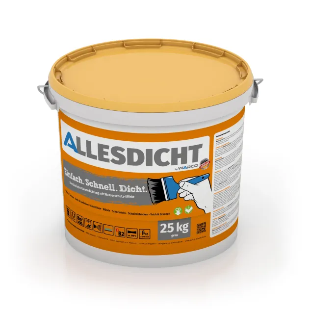 ALLESDICHT – Il rivestimento in gomma dal secchio von WARCO im Farbdesign Grigio mit den Abmessungen 25 kg. Produktfoto von Artikel 0019 in der Aufsicht von schräg vorne.