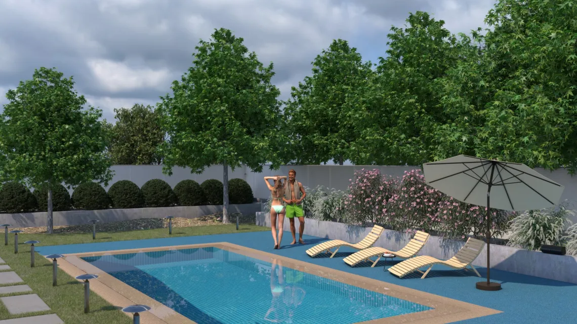 Beispielhafte Verlegung für den Artikel 2928 von WARCO - Pavimento bordo piscina, Farbton Atlantico in der Abmessung 500 x 500 x 40 mm.