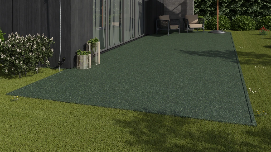 Beispielhafte Verlegung für den Artikel 3730 von WARCO - Steinteppich-Klickfliese, Farbton Englischer Rasen in der Abmessung 30,6 x 30,6 x 2 cm | 0,094 m².