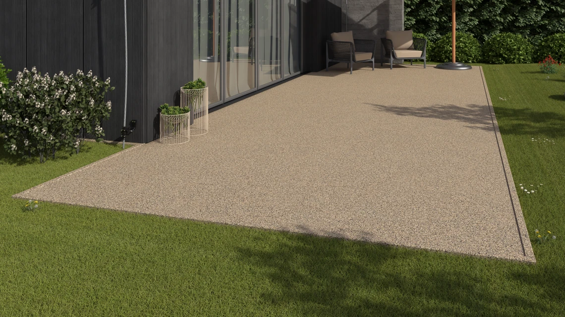 Beispielhafte Verlegung für den Artikel 3735 von WARCO - Mattonella da esterno, Farbton Travertino in der Abmessung 30,6 x 30,6 x 2 cm | 0,094 m².