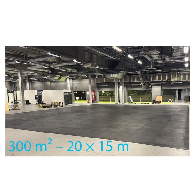 Pavimentazione a noleggio Fitness Performance Elite von WARCO im Farbdesign Antracite mit den Abmessungen 15 × 20 m | 300 m². Produktfoto von Artikel 6191 in der Aufsicht von schräg vorne.