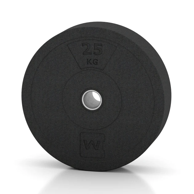 Bumper Plate Slim von WARCO im Farbdesign Antracite mit den Abmessungen 25 kg | ø 45,4 x 11,38 cm. Produktfoto von Artikel 6090 in der Aufsicht von schräg vorne.