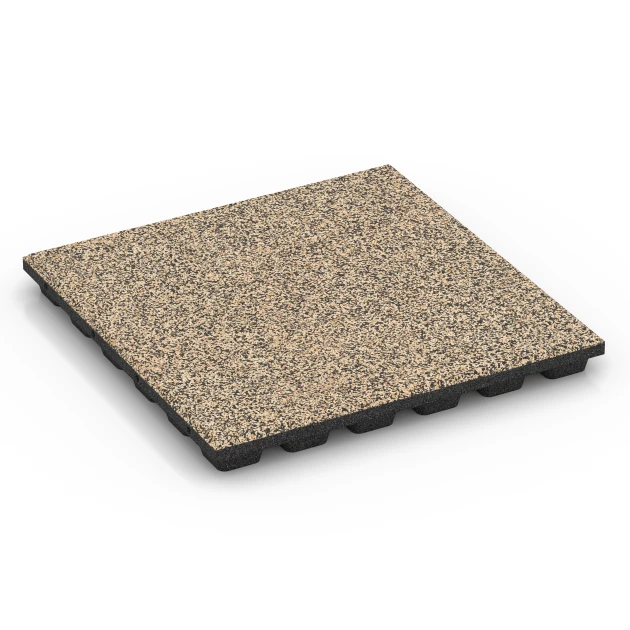 Piastrella antitrauma EPDM – 160 cm von WARCO im Farbdesign Travertino mit den Abmessungen 50 x 50 x 4,8 cm | 0,25 m². Produktfoto von Artikel 6437 in der Aufsicht von schräg vorne.