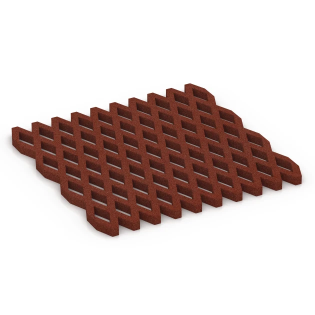 Fallschutz-Rasengittermatte von WARCO im Farbdesign Ziegelrot mit den Abmessungen 100 x 100 x 4 cm. Produktfoto von Artikel 7010 in der Aufsicht von schräg vorne.