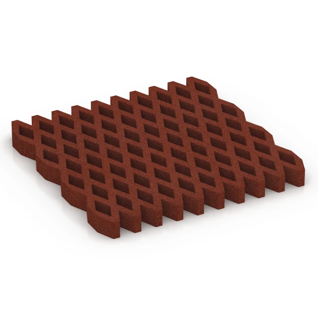 Griglia antitrauma prato von WARCO im Farbdesign Rosso mattone mit den Abmessungen 100 × 100 × 8 cm. Produktfoto von Artikel 7013 in der Aufsicht von schräg vorne.