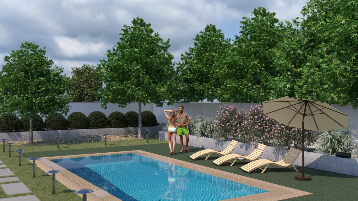 Beispielhafte Verlegung für den Artikel 5228 von WARCO - Poolfliese Fugenlos, Farbton Englischer Rasen in der Abmessung 30,6 x 30,6 x 3 cm | 0,094 m².