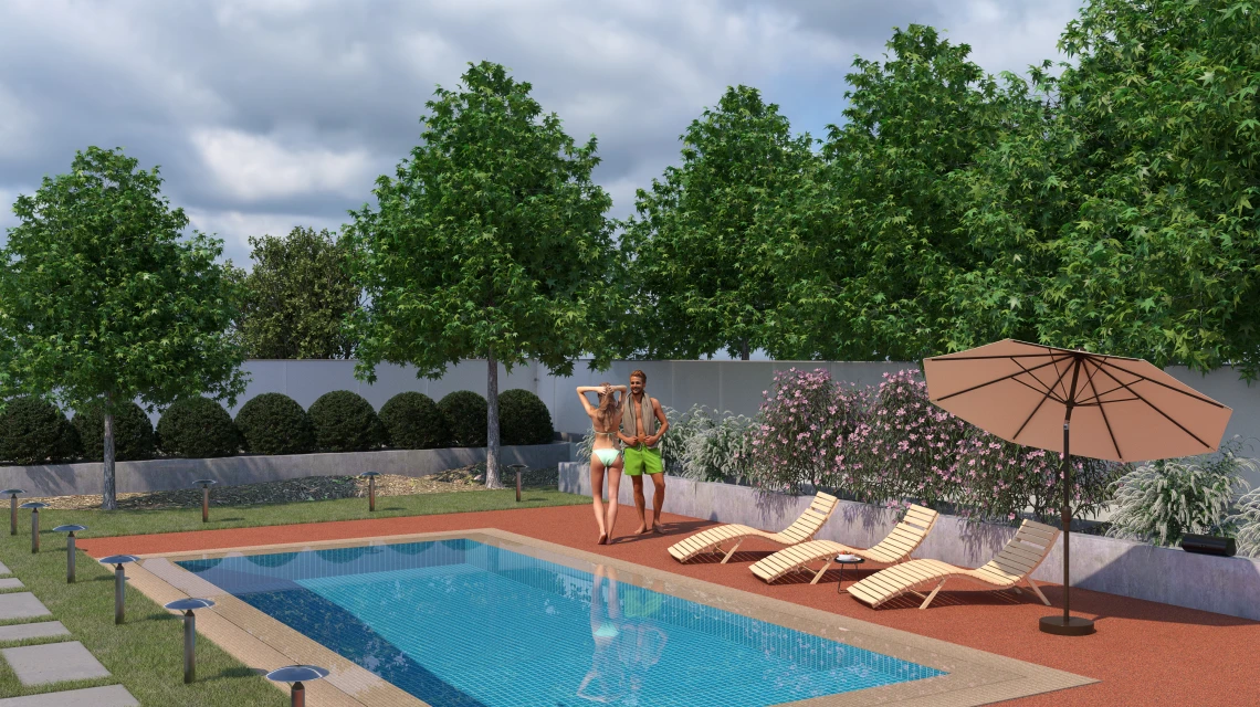 Beispielhafte Verlegung für den Artikel 5230 von WARCO - Pavimento bordo piscina senza fughe, Farbton Etna in der Abmessung 30,6 x 30,6 x 3 cm | 0,094 m².