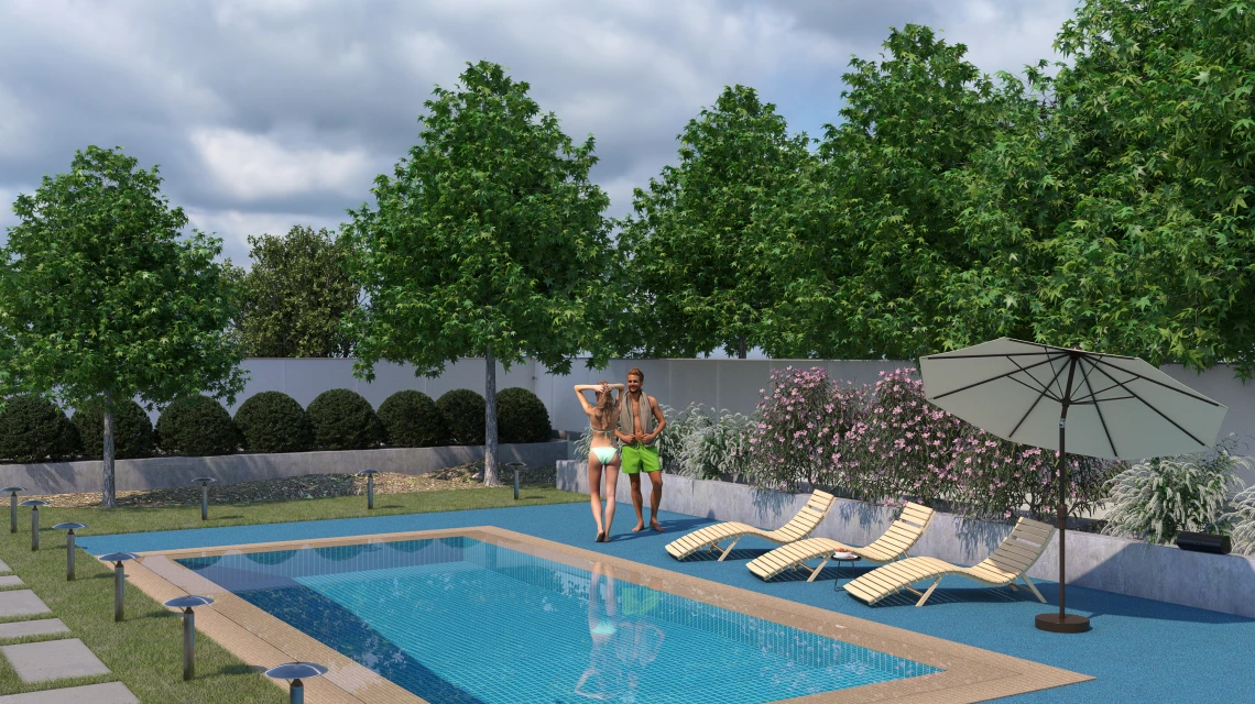 Beispielhafte Verlegung für den Artikel 5419 von WARCO - Pavimento bordo piscina senza fughe, Farbton Atlantico in der Abmessung 30,6 x 30,6 x 3 cm | 0,094 m².