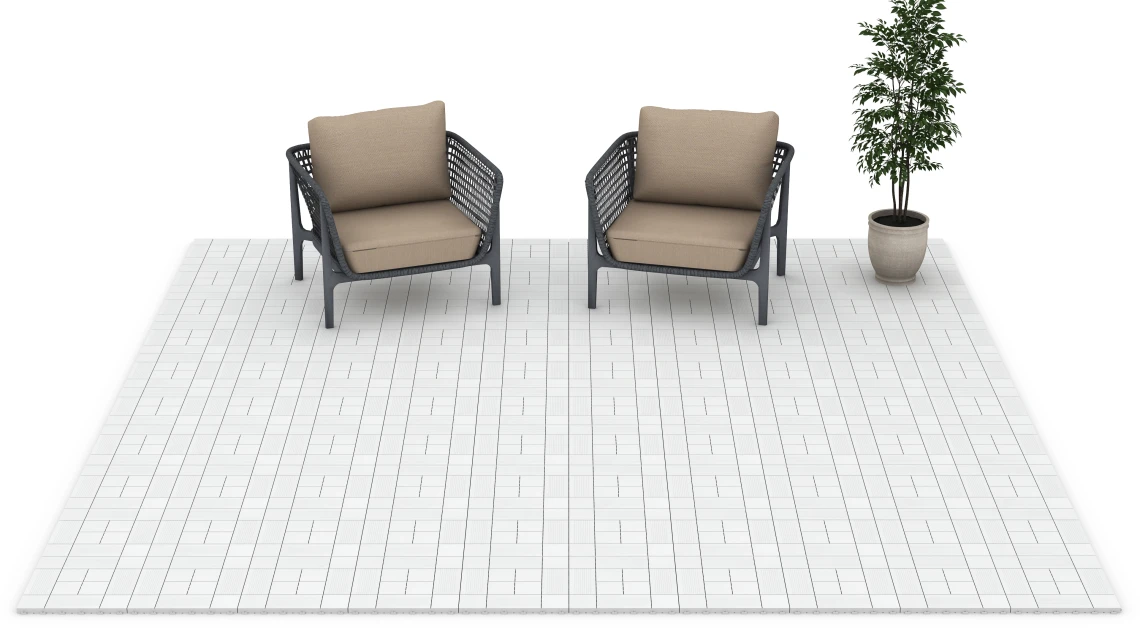 Beispielhafte Verlegung für den Artikel 6235 von WARCO - Tafelmuster – Klickfliese, Farbton Kreide in der Abmessung 38,5 x 38,5 x 2 cm.