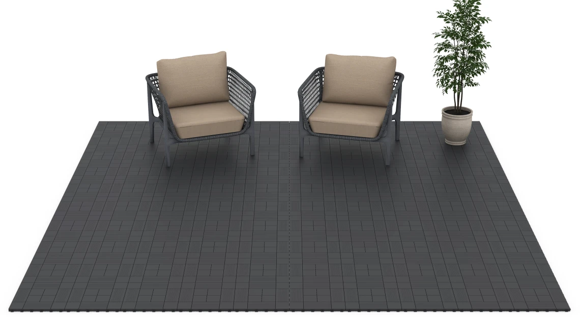 Beispielhafte Verlegung für den Artikel 6236 von WARCO - Tafelmuster – Klickfliese, Farbton Schiefer in der Abmessung 38,5 x 38,5 x 2 cm.