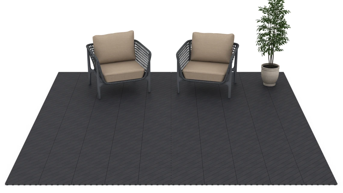 Beispielhafte Verlegung für den Artikel 6325 von WARCO - Fischgrät – Klickfliese, Farbton Schiefer in der Abmessung 38,5 x 38,5 x 2 cm.