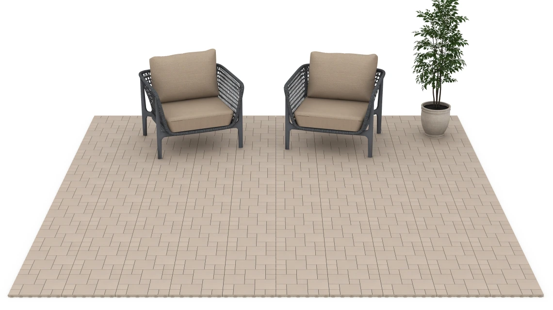 Beispielhafte Verlegung für den Artikel 6331 von WARCO - Blockmuster – Klickfliese, Farbton Vanille in der Abmessung 38,5 x 38,5 x 2 cm.