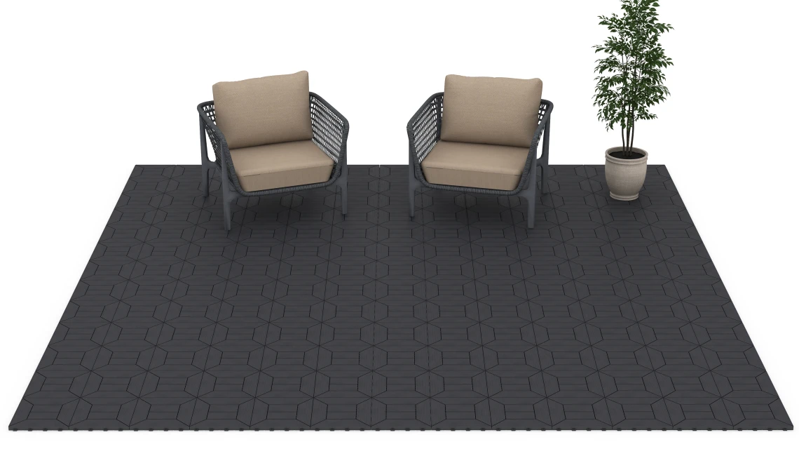 Beispielhafte Verlegung für den Artikel 6346 von WARCO - Kassettenmuster – Klickfliese, Farbton Schiefer in der Abmessung 30 x 30 x 2 cm.