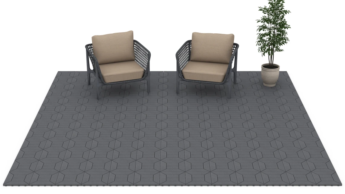 Beispielhafte Verlegung für den Artikel 6348 von WARCO - Motivo a cassettoni – Piastrella a incastro, Farbton Grigio argento in der Abmessung 30 x 30 x 2 cm.