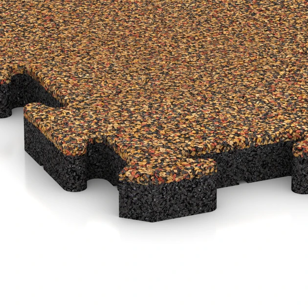 Detailaufnahme der Randausprägung von WARCO-Produkt 2852, Piastra antitrauma ad incastro puzzle, Format 500 x 500 x 40 mm, Farbe Terracotta.