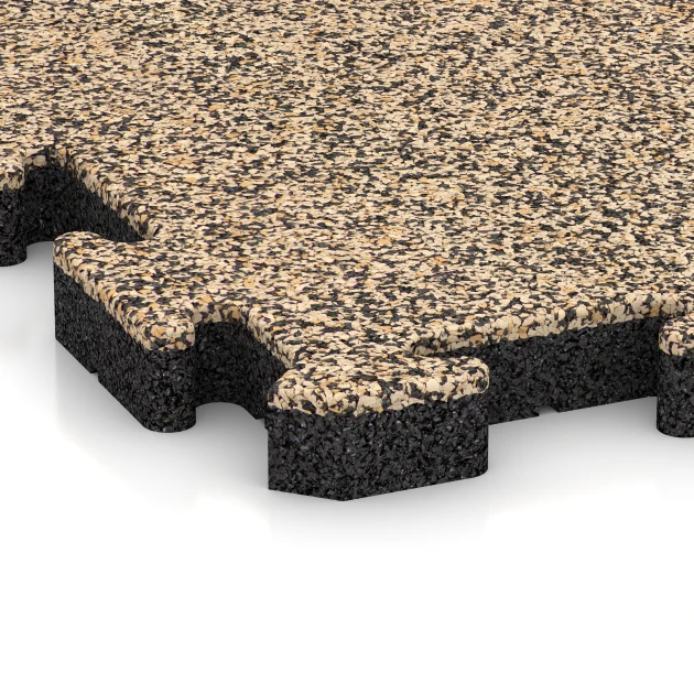 Detailaufnahme der Randausprägung von WARCO-Produkt 4125, Pavimentazione sportiva in gomma, Format 50 x 50 x 4 cm | 0,25 m², Farbe Travertino.