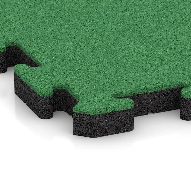 Detailaufnahme der Randausprägung von WARCO-Produkt 5187, Piastra antitrauma ad incastro puzzle, Format 500 x 500 x 40 mm, Farbe Verde Maggio.