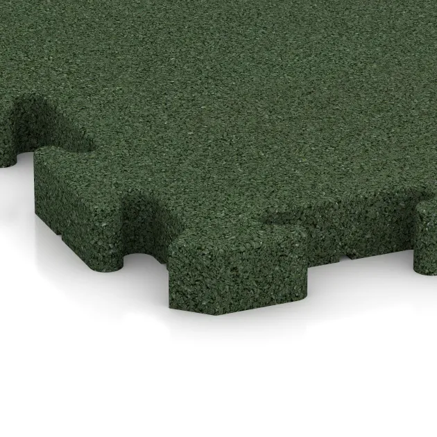 Detailaufnahme der Randausprägung von WARCO-Produkt 2962, Fallschutz-Puzzlematte, Format 500 x 500 x 40 mm, Farbe Grasgrün.