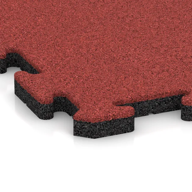 Detailaufnahme der Randausprägung von WARCO-Produkt 5302, Piastra antitrauma ad incastro puzzle, Format 500 x 500 x 30 mm, Farbe Rosato.