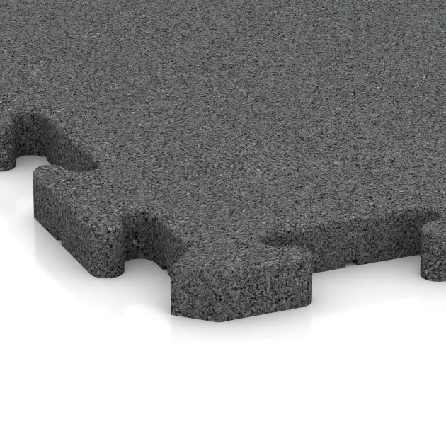 Detailaufnahme der Randausprägung von WARCO-Produkt 4176, Pavimentazione sportiva in gomma HD, Format 500 x 500 x 30 mm, Farbe Grigio ardesia.