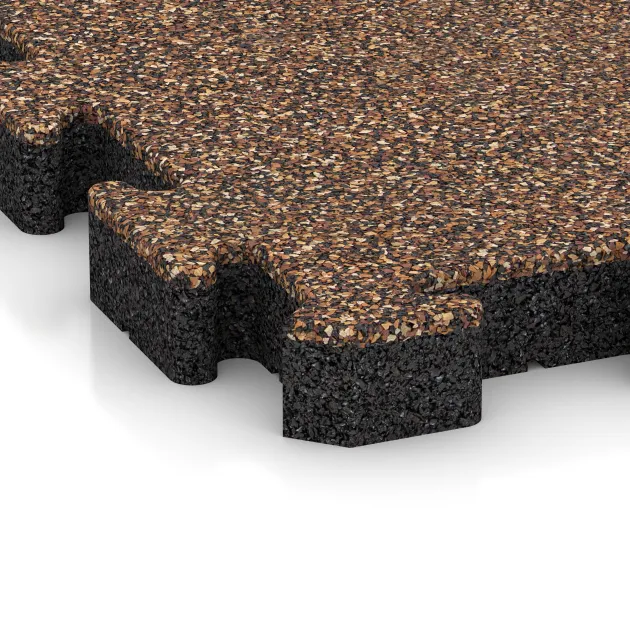 Detailaufnahme der Randausprägung von WARCO-Produkt 4164, Pavimentazione sportiva in gomma HD, Format 500 x 500 x 50 mm, Farbe Caffè latte.