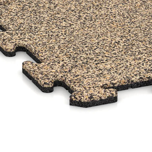 Detailaufnahme der Randausprägung von WARCO-Produkt 0062, Spielmatte, Format 500 x 500 x 18 mm, Farbe Travertin.