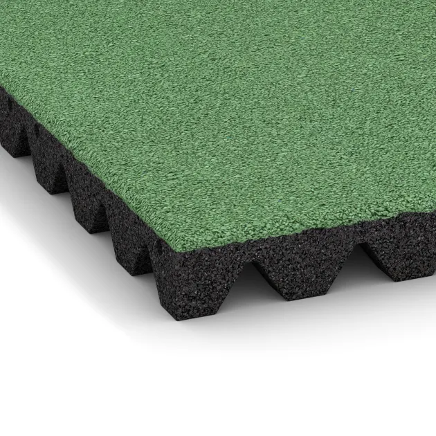 Detailaufnahme der Randausprägung von WARCO-Produkt 0687, Piastra antitrauma, Format 500 x 500 x 50 mm, Farbe Verde pallido.