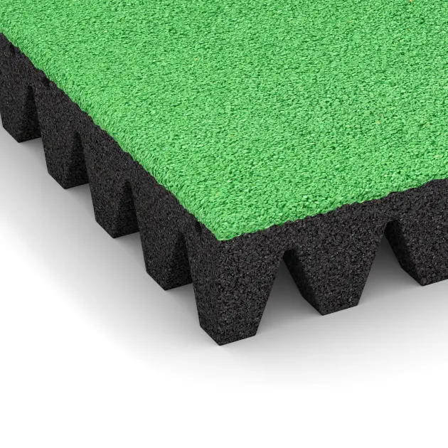 Detailaufnahme der Randausprägung von WARCO-Produkt 0721, Piastra antitrauma, Format 500 x 500 x 80 mm, Farbe Verde Maggio.