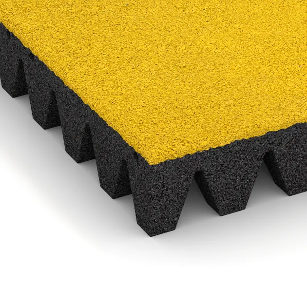 Detailaufnahme der Randausprägung von WARCO-Produkt 0722, Piastra antitrauma, Format 500 x 500 x 80 mm, Farbe Giallo limone.