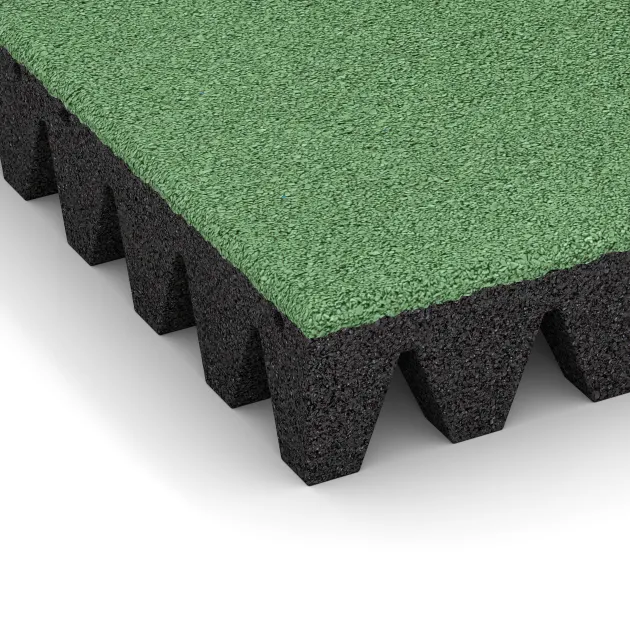 Detailaufnahme der Randausprägung von WARCO-Produkt 0723, Piastra antitrauma, Format 500 x 500 x 80 mm, Farbe Verde pallido.