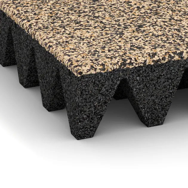 Detailaufnahme der Randausprägung von WARCO-Produkt 3699, Piastra antitrauma, Format 500 x 500 x 100 mm, Farbe Travertino.