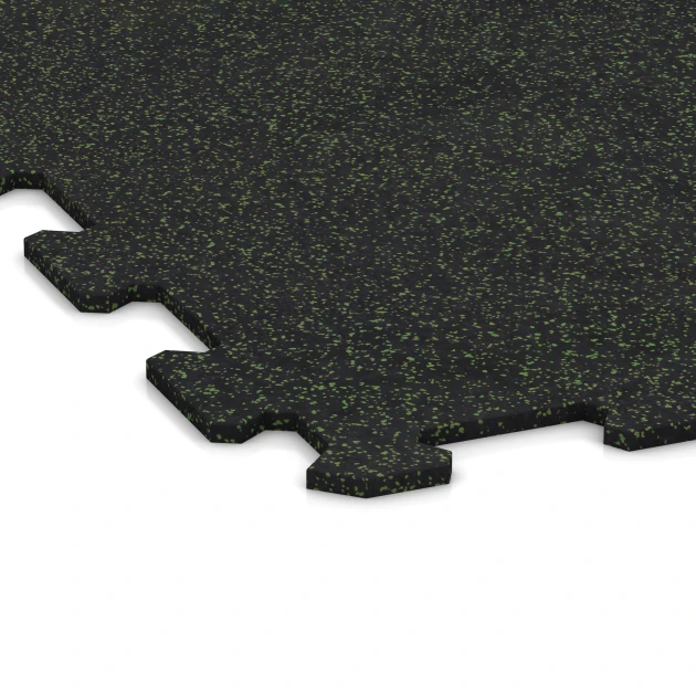 Detailaufnahme der Randausprägung von WARCO-Produkt 1058, Fitnessboden Kompakt, Format 970 x 970 x 8 mm | 0,94 m, Farbe Leicht Grün Gesprenkelt.