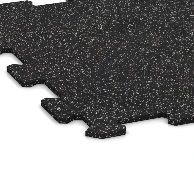 Detailaufnahme der Randausprägung von WARCO-Produkt 0921, Fitnessboden Kompakt, Format 485 x 485 x 8 mm | 0,235 m², Farbe Leicht Grün Gesprenkelt.